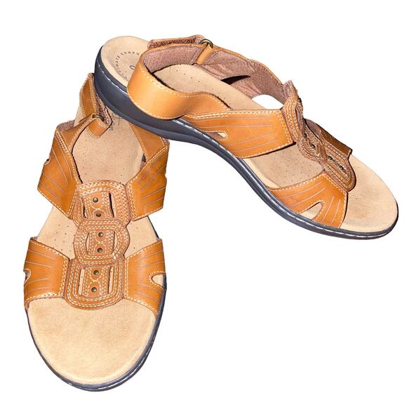 Clarks Sandals Brown Leather Comfort Strappy Wedge Open Toe Walking Shoes sz 11 - Picture 5 of 10